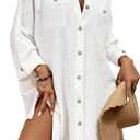 Bsubseach Womens Modern Swimsuit Cover Up Blouse Button Down Shirt Dresses Tops (Large, White)