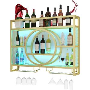 Wine Rack Wall Mounted with Wine Glass Rack Floating Bar Shelves for Liquor Bottles with LED Light Liquor Bottle Display Shelf Wall Bar Cabinet Mini Bar for Home Bar Dining Room Kitchen Living Room, Size: 140 cm (55.11 in) Wine Rack Wall Mounted with Wine Glass Rack Floating Bar Shelves for Liquor Bottles with LED Light Liquor Bottle Display Shelf Wall Bar Cabinet Mini Bar for Home Bar Dining Room Kitchen Living Room, Size: 140 cm (55.11 in)