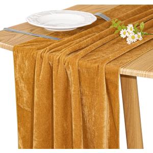 Velvet Table Runner 20 x 120 Inches 10ft Luxurious Thick Soft Velvet Christmas Thanksgiving Wedding Reception Table Runner for Party Reception Decorations(Gold, 1 Pack)