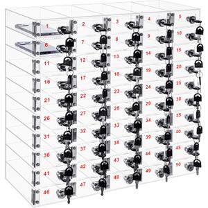 Layhit 50 Slots Cell Phone Locker Box for Classroom Clear Acrylic Cell Phone Storage Cabinet Bin with Door Locks for Classroom School Students Office Factory Employees
