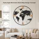 Pytha Sight 36 Inch Oversized Giant Extra Large Modern Decorative Metal World Map Wall Clock,Big Vintage Gold Roman Numeral Wall Clocks for Living Room,Entryway,Office,Fireplace,Dining Room