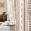 Boho Linen Shower Curtain for Bathroom,with Striped Print and Twine-Inspired Woven Center,Extra Long Size,72" W x 84" L