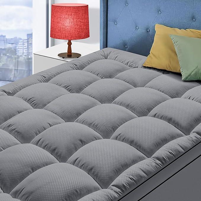 Full Size Mattress Topper for Back Pain, Cooling Extra Thick Mattress Pad Cover with 8-21 inch Deep Pocket, Plush Pillow Top Mattress Topper Overfilled with Down Alternative, Full Size, Black