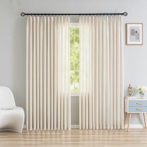 Linen Textured Semi Sheer Curtains, Pinch Pleated Curtains Light Filtering Pinch Pleated Drapes for Home, Hotel, Office, Linen Patio Door Curtain 72 W x 108 L Inch (72"W x 108"L (Pack of 1))