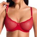 Deyllo Women's Sexy Lace Balconette Bra See Through Unlined Demi Bras Mesh Sheer Underwire (Lipstick,36C)