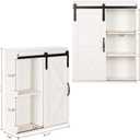 RUSTOWN Farmhouse Wood Wall Storage Bathroom Cabinet with Sliding Barn Door, Rustic Medicine Cabinet with Adjustable Shelf, 3-Tier Vintage Cabinet for Kitchen, Bathroom, Living Room (Vintage White), 27.6''x21.7''x7.8''