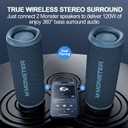 Monster S620 Bluetooth Speaker, Wireless Portable Outdoor Bluetooth Speakers, 60W True Wireless Stereo IPX8 Waterproof, Dual PairingBluetooth 5.4 Built-in Mic, Perfect for Home, Blue