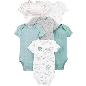 Simple Joys by Carter's Unisex Babies' Short-Sleeve Bodysuit 6 pack (6-9 Months, Animal/Rainbow/Stripe/Text Print)