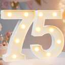 Pooqla Decorative Led Light Up Number Letters, White Plastic Marquee Number Lights Sign for 75th Birthday Party Wedding Decor Battery Operated Number (75)