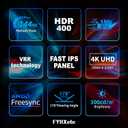 FYHXele 32 inch 4K Gaming Monitor, UHD Fast IPS Panel 144Hz Monitor, Computer Monitor Support FreeSync, HDR400, 1ms, 100% sRGB, with DP, Type-C, HDMI2.0/2.1, USB Hub, Support Wall-Black