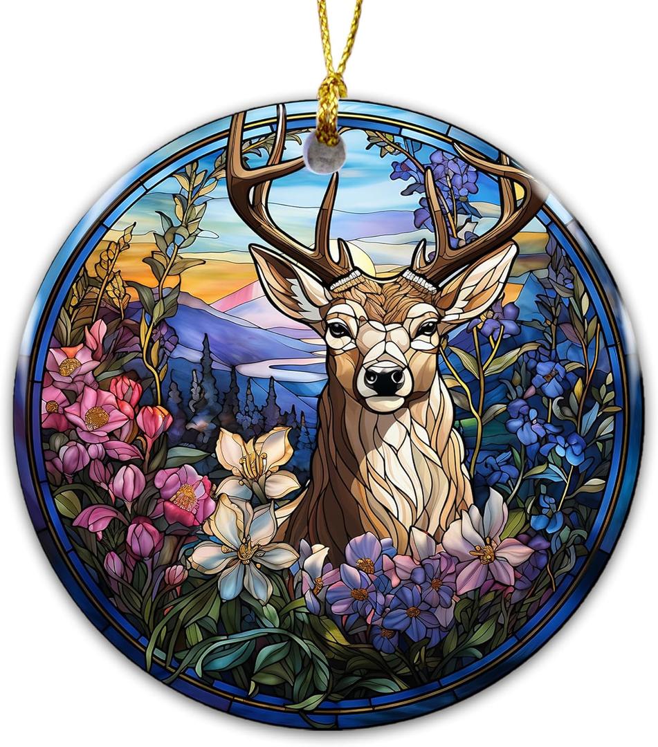 5 x Deer Ornament  Majestic Woodland Stag Ceramic Ornament, Rustic Cabin Christmas Tree Decoration, Deer Lover Gift, Wildlife Art Decor for Farmhouse, Lodge, or Holiday Dcor