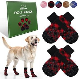 EXPAWLORER Dog Socks to Prevent Licking Paws, Dog Shoes for Hot Pavement, Anti Slip Dog Booties for Hardwood Floors, Dog Boots & Paw Protectors for Small Medium Large Senior Dogs, Red Black, M
