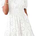 BerryGo Womens Summer Eyelet Embroidery Lace Boho Mini Dress (White, L)