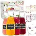 Set Of 4 Glass Carafes & Pitchers For Mimosa Bar Supplies, 1 Liter Beverage Glass Carafe With Lids For Wine,Brunch,Champagne,Lemonade,Milk,Iced Tea,Juice Pitcher & Container, Water Carafe With Lid