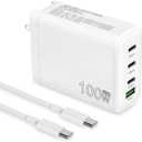 100W USB C Charger, 4-Port PD USB Power Adapter, GaN USB C Charger,Fast Charging Station,Compatible with Mac Book Pro/Air, iPad, iPhone 14 Pro, Galaxy S23 Ultra, Steam Deck, Dell XPS, Google Pixelbook