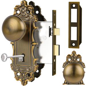 Mortise Lock Door Knobs Interior Brass Door Knob Antique Gold Door Handle Skeleton Key Privacy Vintage Door Locks for Bedrooms Bathroom Mortise Lock Door Knobs Interior Brass Door Knob Antique Gold Door Handle Skeleton Key Privacy Vintage Door Locks for Bedrooms Bathroom
