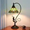 Tiffany Table Lamp Green Peacock Tail Stained Glass Lamp Tiffany Style S Leaves Vintage Desk Light for Bedside Living Room Office Dormitory Dining Room, 10"D x 10"W x 20"H