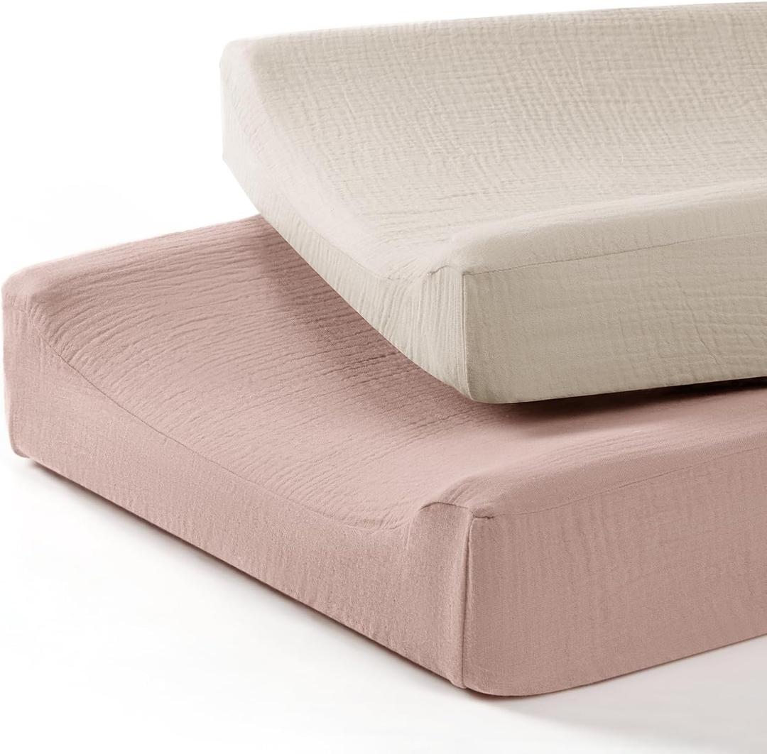 lulumoon Baby Changing Pad Cover: Muslin Diaper Changing Table Pad Cover - Changing Pad Sheets for Girls Boys (S-cream&sand)
