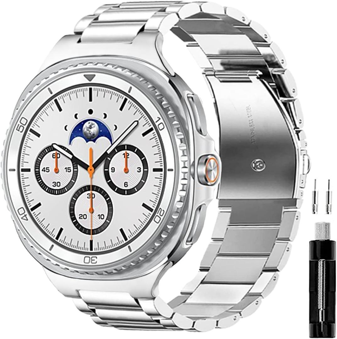 GOLDTOLUCK No Gap Stainless Steel Band Compatible with Samsung Galaxy Watch 8 7 6 5 4 Classic FE Pro Ultra 40mm 44mm 46mm 43mm 47mm 45mm 42mm Replacement Men Women Milanese Metal Elegant Casual (Silver)