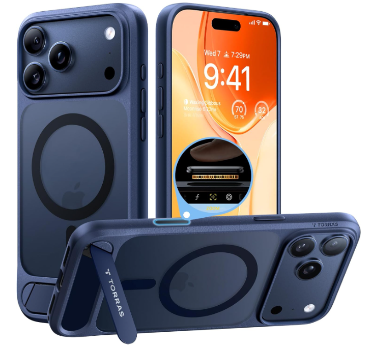 TORRAS Strong Magnetic & Seamless Stand for iPhone 17 Pro Max Case, Fit for MagSafe, Military Grade Drop Protection, Invisible Adjustable Kickstand, Camera Control Button, Translucent Matte Deep Blue
