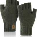 JUNRUI Fingerless Gloves Half Finger Winter Warm Knitted Gloves Working Running Biking Driving for Men and Women (Dark Green)