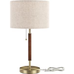 EDISHINE Mid Century Table Lamp, Bedside Lamp with Pull Chain Switch, Solid Wood & Metal Pole, Modern Nightstand Table Lamp for Living Room, Bedroom, Office, Frosted Bronze & Wood Finish (Gold)