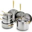 GreenPan Stainless Steel Cookware Set, 11 Piece, Induction Cookware, Dishwasher Safe, Oven Safe to 600F, Large 8QT Stock Pot, Sauce, Saute, Frying Pans, Pots & Pans Kitchen Essentials, Gold