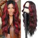 Sarensall Black Mixed Red Lace Front Wig for Women 5x4x1 Lace Hairline Long Wavy Middle Part Glueless Wear and Go Wig Heat Resistant Synthetic Wigs for Daily Party Use 24IN