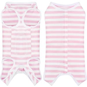 Comprehensive Post-Surgery Dog Recovery Suit: Premium Cotton Protective Wound Care Shirt for Puppies, Cats, and Small Pets - Ensuring Ultimate Comfort, Unrestricted Mobility M (M-(8~12lb) | Chest(~15.5"), Pink and White Striped)