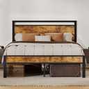 Z-hom Queen Bed Frame with Modern Wood Headboard & Footboard, Upgraded Heavy Duty Metal Sturdy Bed Frame Queen Size, Stable Platform Bed Furniture Bed Storage, No Noise, No Box Springs, Vintage Brown