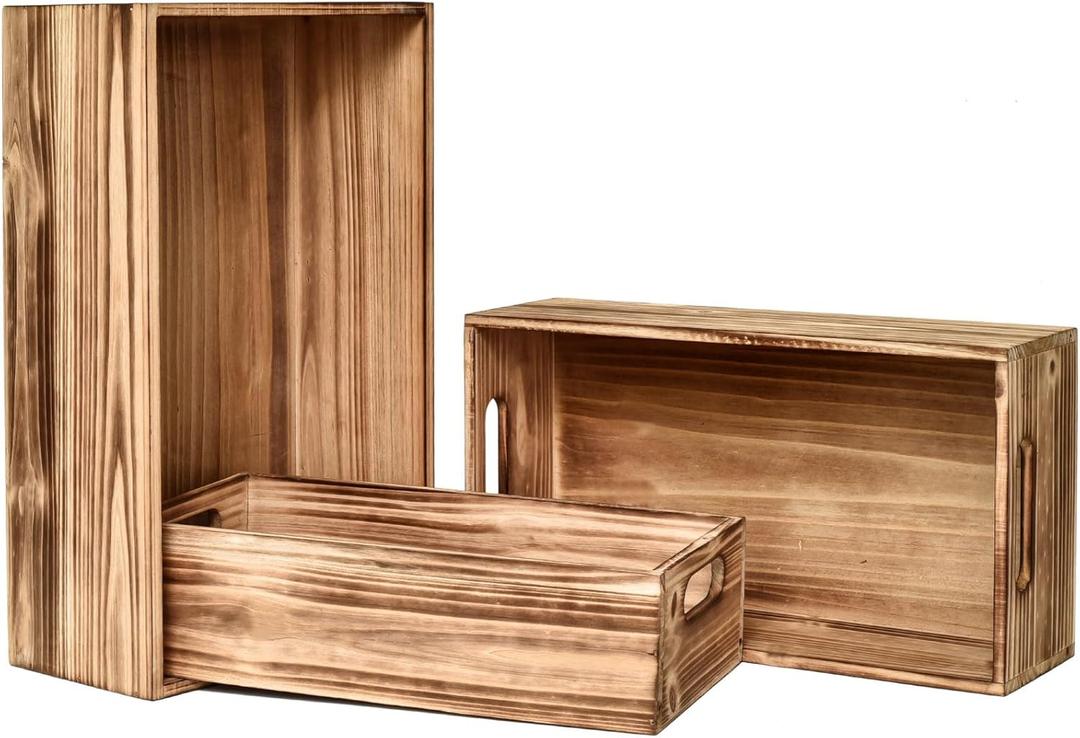 Set of 3 Wooden Boxes for Storage Small Crates for Display and Organizing, Farmhouse Style Storage Boxes for Crafts, Decor, Home Pantry and Living Room