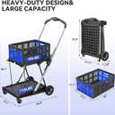 Collapsible Shopping Cart with Wheels,2 Tier Multi Use Foldable Shopping Cart with 2 Storage Crates,Folding Shopping Trolley Utility Cart for Office,Groceries, Warehouse,Supermarket,Picnic (Blue)