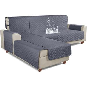 KinCam Sectional Couch Covers 100% Waterproof L Shaped Sofa Covers 3pcs Sofa Slipcovers for Sectional Chaise Slipcover for Pets Kids, Large/ Dark Grey