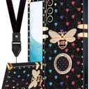 Loheckle for Samsung Galaxy S24 Case for Women Girls Teens Designer Cute Cases with Ring Stand Holder and Lanyard Stylish Aesthetics Bee Luxury Cover for S24