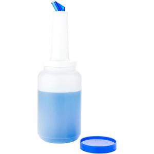 Restaurantware-2.5 Quart Juice Pourer Bottle, 1 Leak-Resistant Store And Pour Container - Dispensing Lid, Storage Lid, Blue Plastic Juice Bar Container, Dishwashable, For Pouring And Storing Drinks (80 Ounces)