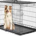 Sweetcrispy 42 Inch Dog Crate, Medium Large Crates Double Door Folding Metal Wire Dog Cage with Plastic Leak-Proof Pan Tray, Pet Kennel for Indoor, Outdoor, Travel