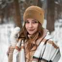 AWAYTR Satin-Lined Winter Beanie Knit Hat, Acrylic Knit with Silk Interior, Soft Slouchy Cuffed Design for Women & Men (One Size, Khaki)