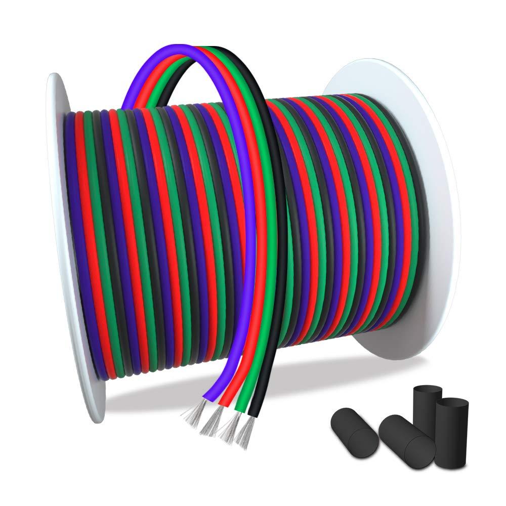 100ft RGB 4 Wire Conductor Cords 4PIN 22AWG Extension Cable LED Welding Wire Tinned Copper 22 Gauge ga for 3528 5050 RGB LED Strip