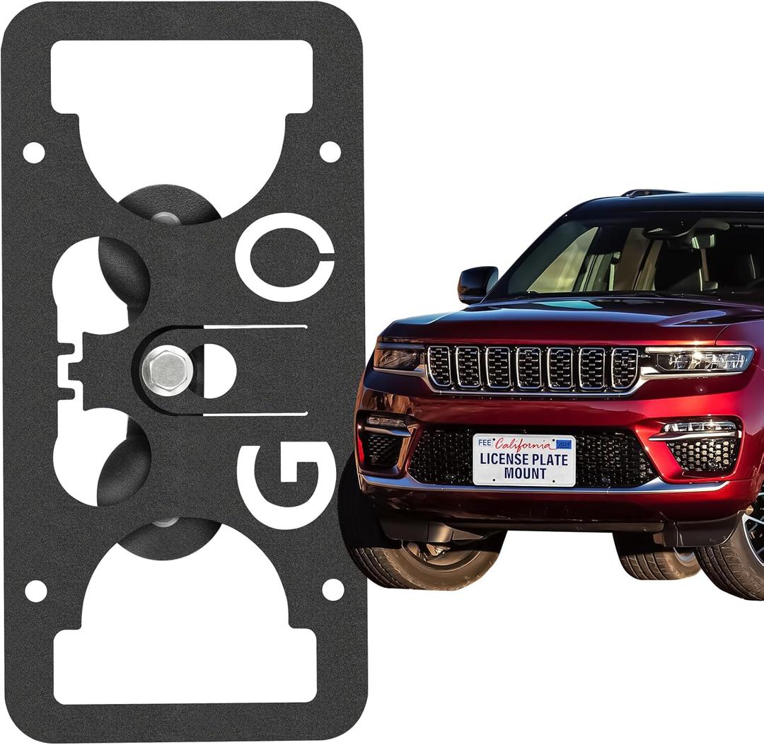 No Drill Front License Plate Bracket Holder Compatible with Jeep Grand Cherokee L/4xe (WL) 2021-2025, Rust-Proof License Plate Mount Adapter, Bumper Grille Car Tag Frame with Anti-Theft Screws