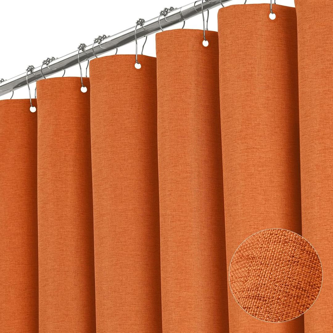 BTTN Extra Long Shower Curtain - 72x96 Inch Long Linen Textured Heavy Duty Fabric Shower Curtain Set with 12 Plastic Hooks, Tall Decorative Neutral Waterproof Shower Curtains for Bathroom, Orange
