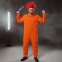 Halloween Orange Prisoner Cosplay Costume with Men's Red Wig Spiky Synthetic Short Hair and a Simulated Short Knife Prison Jumpsuit Adult Halloween Costumes for Men Jail Outfit