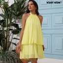 Halter Dress for Women Chiffon Drop Waist Wedding Guest Dresses Flowy Ruffle Mini Dress Brunch Going Out Dresses Cute Dresss (Yellow, S)