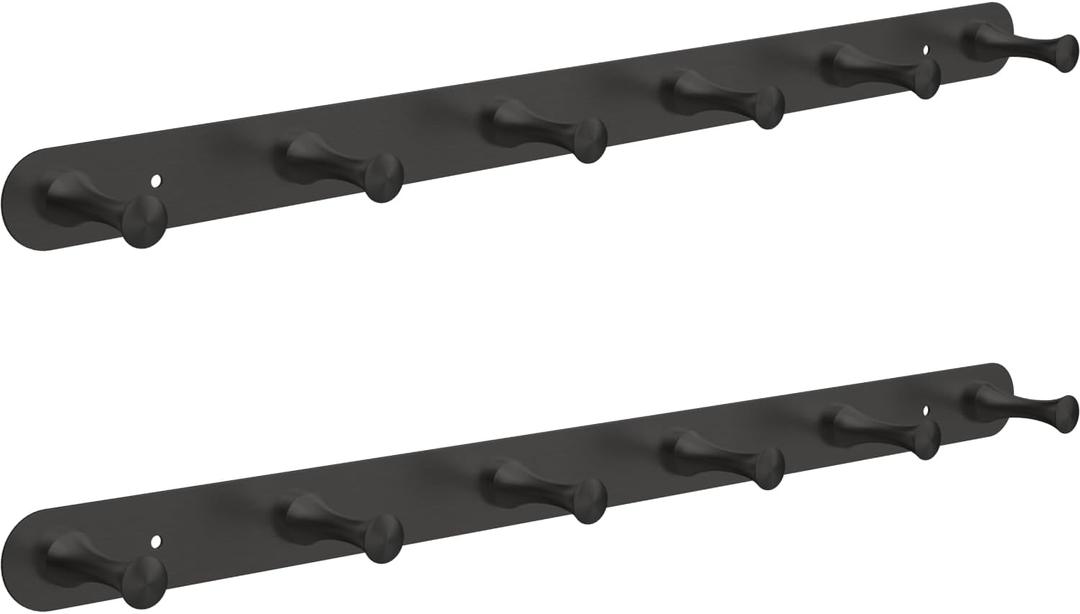 DGYB Set of 2 Coat Rack Wall Mount 6 Black Coat Hooks Wall Mount Stainless Steel 16 inch Towel Hanger for Bathroom Bedroom Mudroom Entryway
