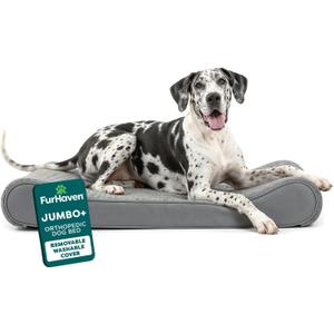 Furhaven Orthopedic Dog Bed for Large Dogs w/ Removable Washable Cover, For Dogs Up to 150 lbs - Ultra Plush Faux Fur & Suede Luxe Lounger Contour Mattress - Gray, Jumbo Plus/XXL