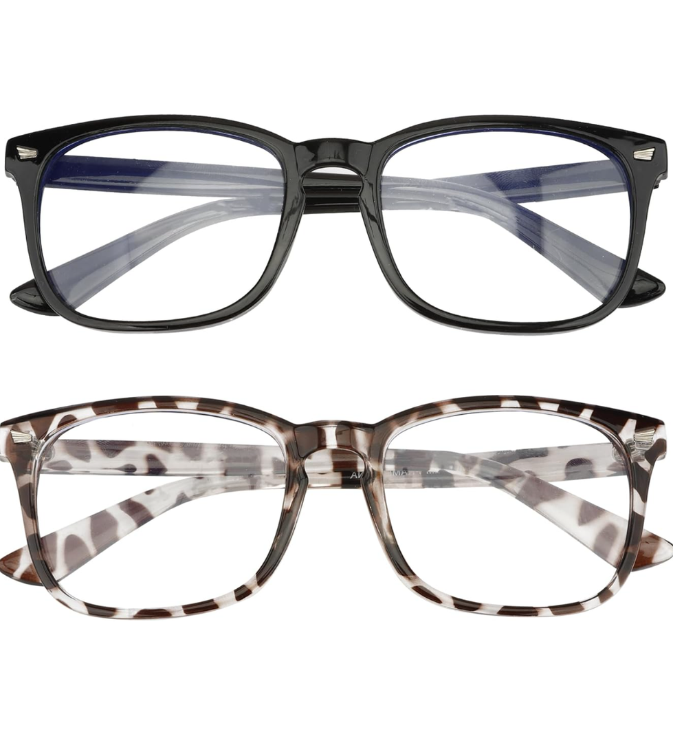 Blue Light Glasses, Blue Light Blocking Glasses, 2 Pack, Clear Glasses, Clear Bluelight Glasses, Blue Light Glasses for Women Men, Anti-Eyestrain UV Glare Glasses (Black + Leopard)