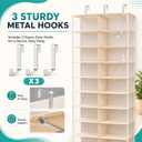 Over The Door Hoodie Organizer 26 Clear Pocket Sweatshirt Organizer with 3 Hooks Hanging Sweatshirt Hoodie Rack Holder Cabinet Behind The Doors for Dormitory Bedroom Closet Storage(Beige), 62.99 x 6.3 x 22.05 inches