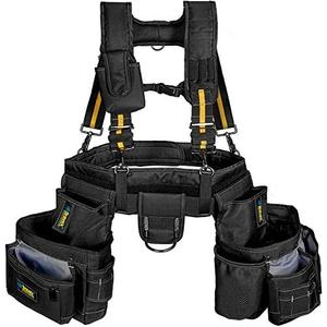 Comfortable Tough Thick 7-Piece Tool Belt with Suspenders 21 Pockets and Loops,1680D Denier Fabric Heavy Duty Tool Belts with Carry Handles, Fits Waists 36-49In