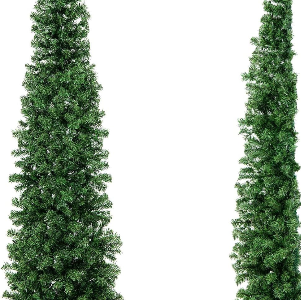 COSTWAY5  FT Half Christmas Tree, Pre-lit Artificial Xmas Tree w/450 Branch Tips & 150 Warm White LED Lights for Home, Office, Party