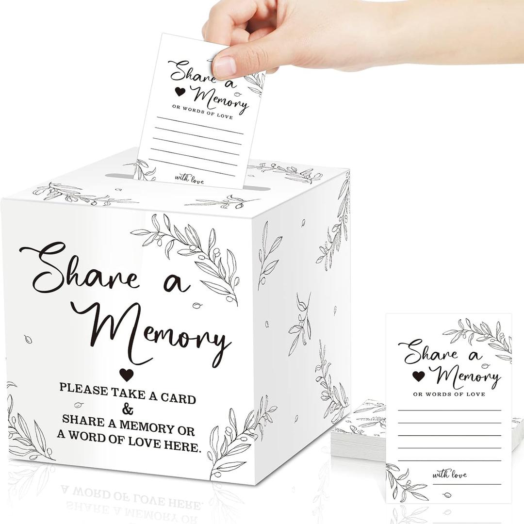 50 Pcs Share a Memory Cards for Collections of Life, Memory Cards Box for Guest Ideas Funeral Graduation Wedding Bridal Shower Birthday Anniversary Retirement(White)