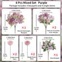 8 Pcs Mixed Artificial Peony Flowers Set-4 Bouquets & 4 Stems, Purple Fake Peony Rose Hydrangea Flower for Vase Silk Floral Arrangement for Table Centerpiece Wedding Party Bridal Decoration Home Decor